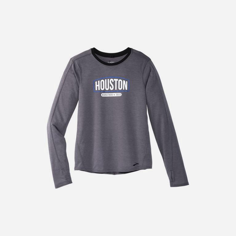 Brooks Houston22 Distance Graphic Ls - Camisetas Manga Larga Mujer - Gris (HSVU-67931)